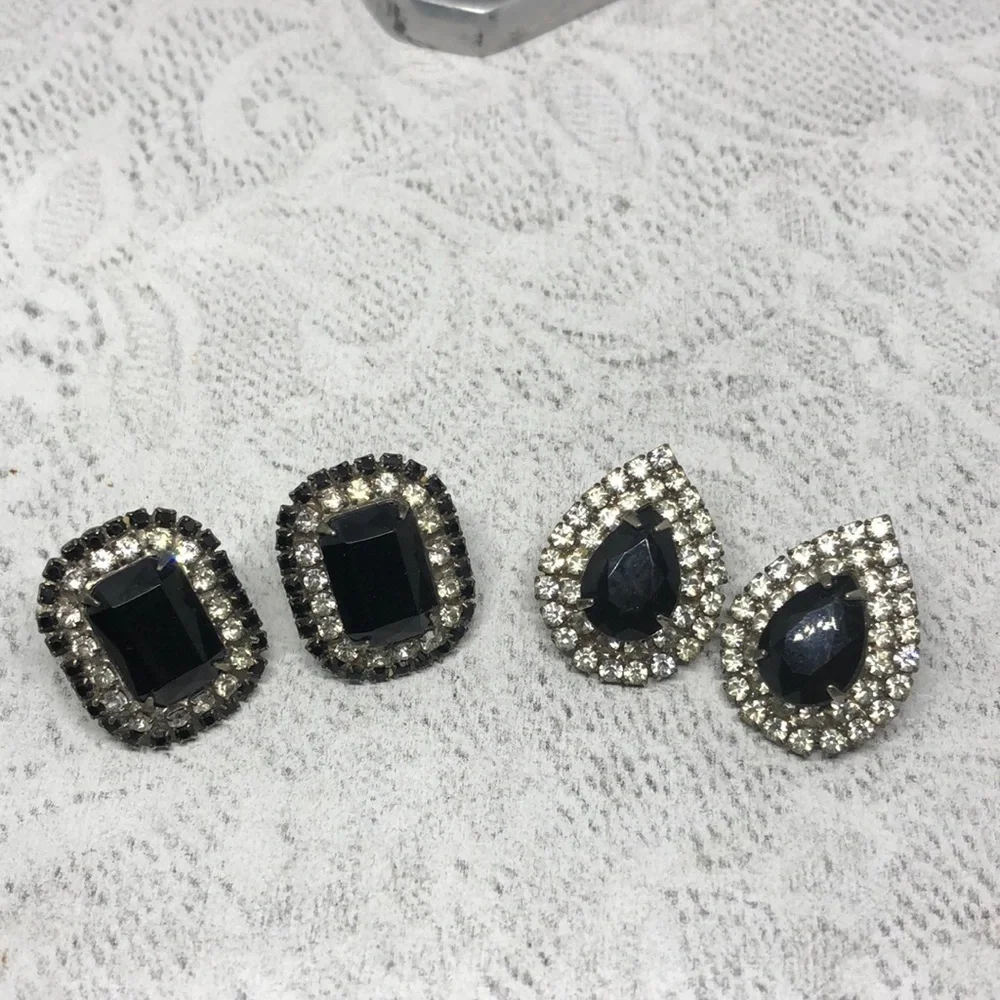 BUNDLE lot 2 vintage rhinestone formal glam statement earrings.